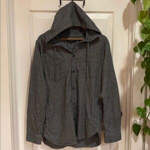 PacSun Men’s Button Down Hooded Heather Gray Casual Long Sleeved Top Casual